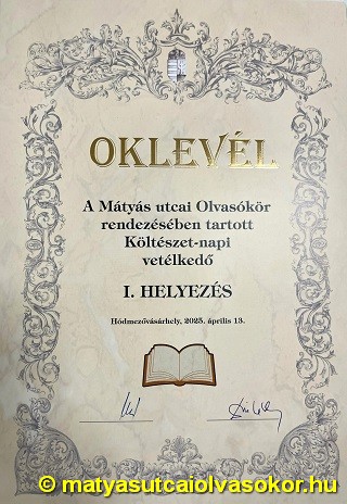 Az első helyezett oklevele.