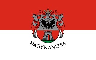 A képen Nagykanizsa színei és címere látható.