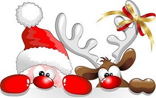 A képen egy illusztrált Mikulás és egy rénszarvas látható.