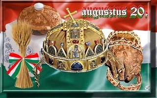 A képen az augusztus 20-i ünnepség jelképei láthatók.